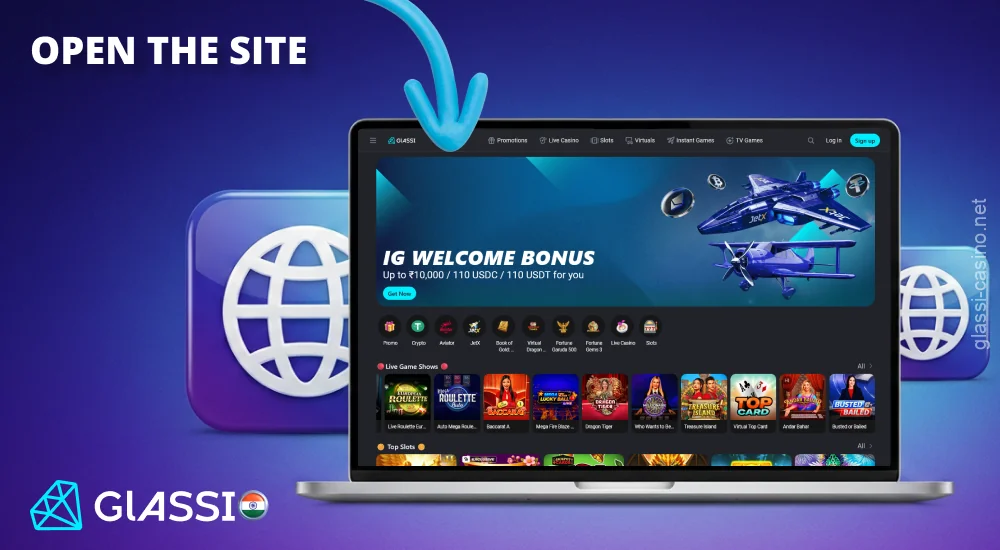 Go to the Glassi Casino website to log in to your account