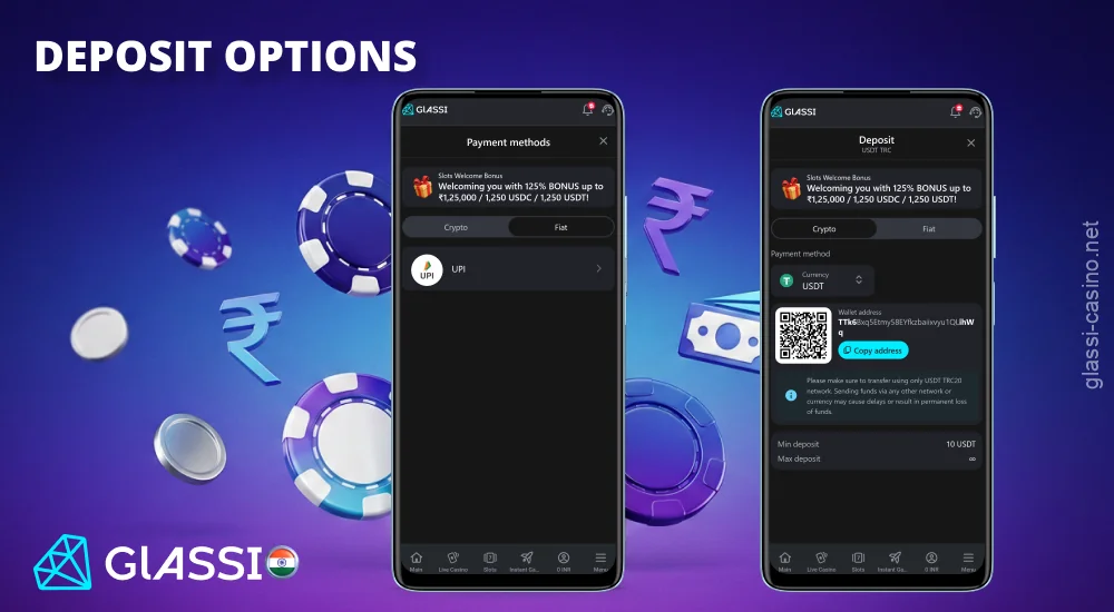 Glassi Casino offers fast deposits via popular Indian payment systems