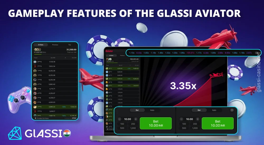 Aviator Glassi Casino offers double bets, automatic withdrawal of winnings, statistics, a chat feature, and verification of the fairness of each round