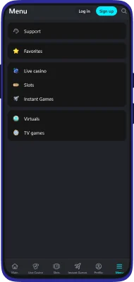 Screenshot of the Glassi Casino application menu