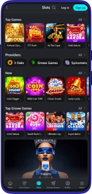 Screenshot of the slots section in the Glassi Casino app