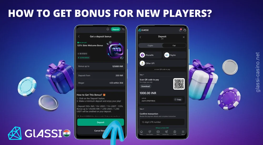 To receive the Glassi Casino bonus, players from India need to sign up and make a deposit