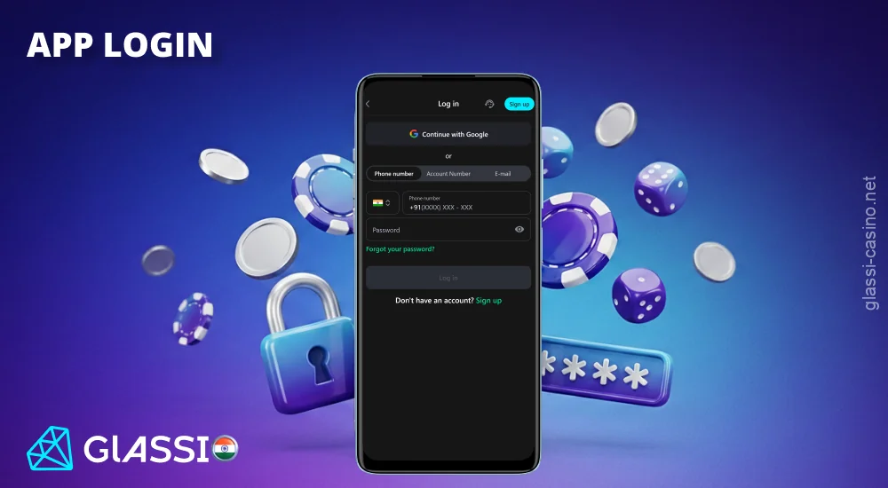 Log in to Glassi Casino by entering your phone number and password in the app