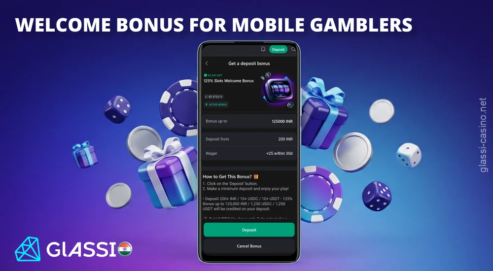 Glassi Casino offers mobile players sign-up bonuses for slots, instant games, and the live casino